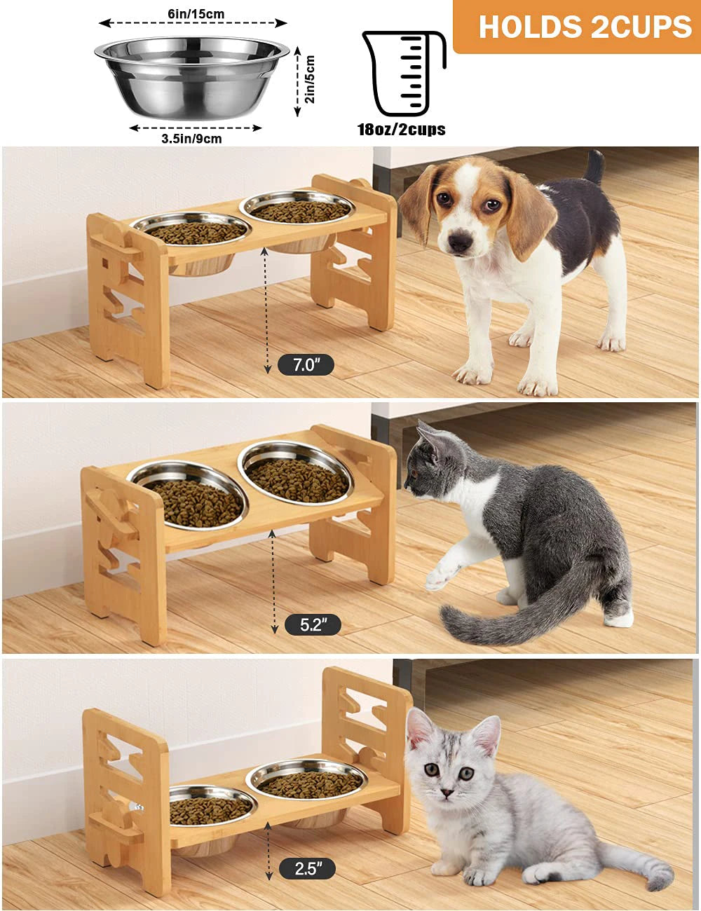 Adjustable Bamboo Dog Bowls