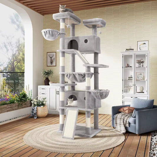 SHA CERLIN 81In Multi-Level Tall Cat Tree Tower for Indoor Kitties/Larger Cat Condo Furniture with Hammock