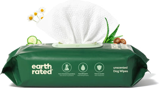 Pet Grooming Wipes for Dogs and Cats, Hypoallergenic, Cleaning and Hydrating, for Paws, Body and Butt, Unscented, 100 Count