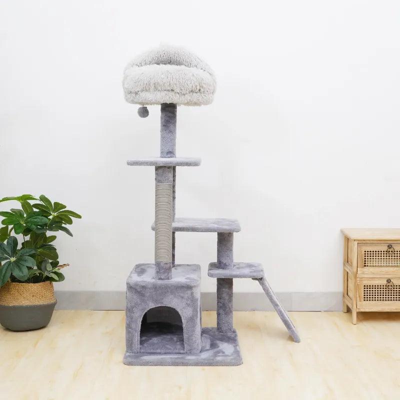 4-Level Grey Cat Tree With Scratching Pad, 48'' Height - chloespetshop