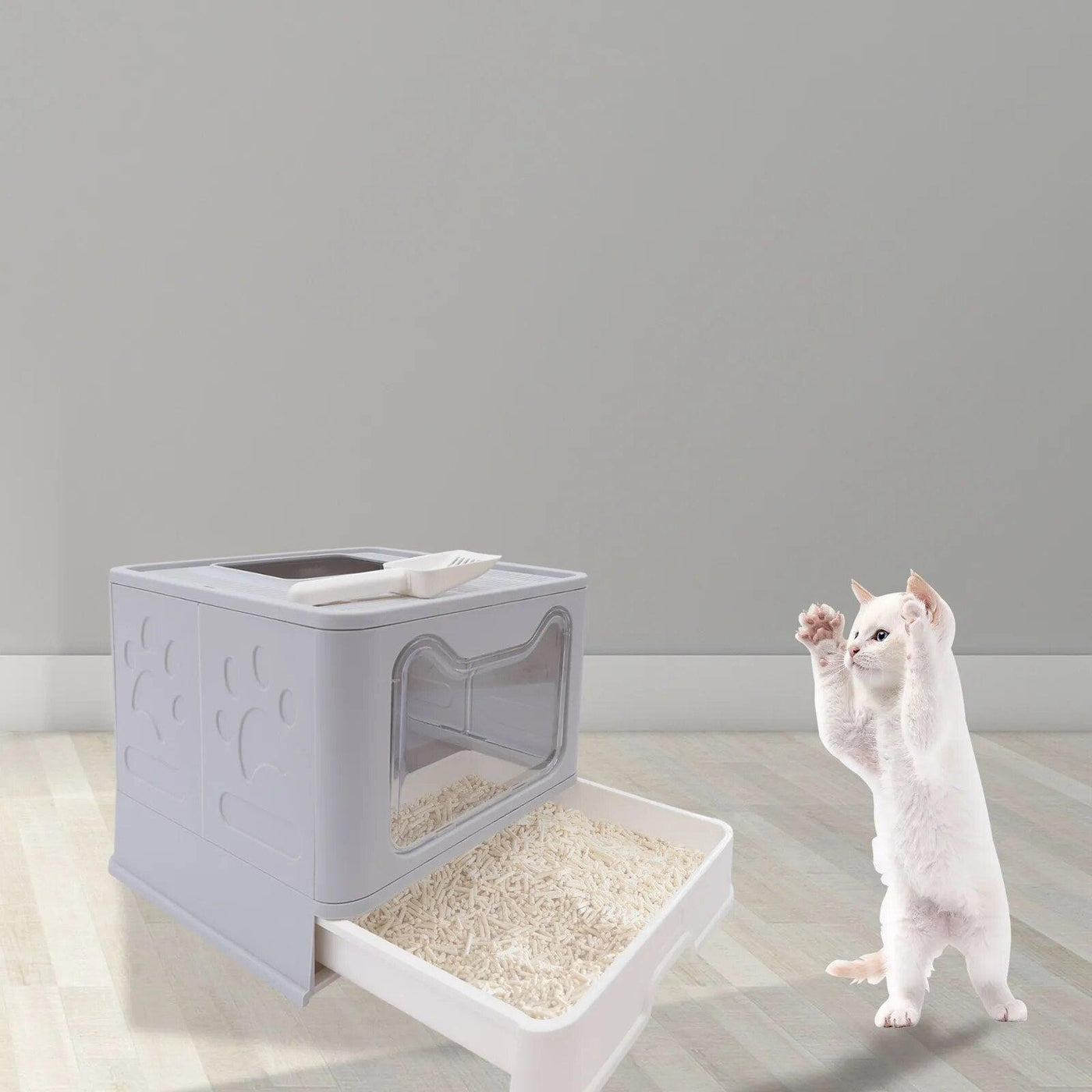 Large Cat Litter Box Self Cleaning Clear Door+Shovel - chloespetshop